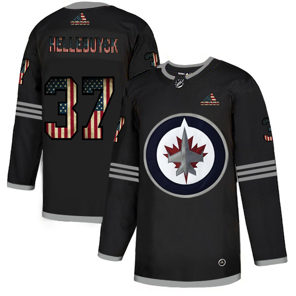 Winnipeg Jets #37 Connor Hellebuyck Adidas Men Black USA Flag Limited NHL Jersey
